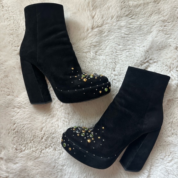 Prada Black Boots with Chunky Heel and Crystals - Picture 1 of 6